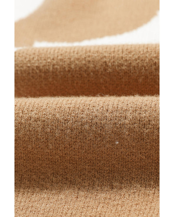 Khaki Big Flower Pattern Drop Shoulder Sweater - M