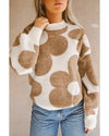 Khaki Big Flower Pattern Drop Shoulder Sweater - M