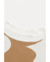 Khaki Big Flower Pattern Drop Shoulder Sweater - M