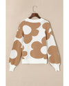 Khaki Big Flower Pattern Drop Shoulder Sweater - M