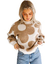 Khaki Big Flower Pattern Drop Shoulder Sweater - M