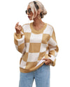 Khaki Checkered Bishop Sleeve Sweater - L