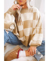 Khaki Checkered Bishop Sleeve Sweater - L