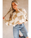 Khaki Checkered Bishop Sleeve Sweater - L