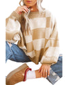 Khaki Checkered Bishop Sleeve Sweater - L
