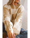 Khaki Checkered Bishop Sleeve Sweater - S