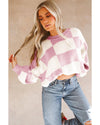 Pink Checkered Bishop Sleeve Sweater - S