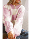 Pink Checkered Bishop Sleeve Sweater - S