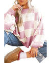 Pink Checkered Bishop Sleeve Sweater - S