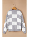 Gray Checkered Bishop Sleeve Sweater - L