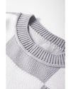 Gray Checkered Bishop Sleeve Sweater - L