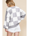 Gray Checkered Bishop Sleeve Sweater - M