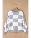 Gray Checkered Bishop Sleeve Sweater - M