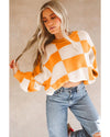 Orange Checkered Bishop Sleeve Sweater - XL