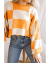 Orange Checkered Bishop Sleeve Sweater - XL