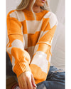 Orange Checkered Bishop Sleeve Sweater - XL