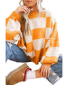 Orange Checkered Bishop Sleeve Sweater - XL