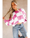Rose Checkered Bishop Sleeve Sweater - L