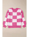 Rose Checkered Bishop Sleeve Sweater - L
