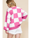 Rose Checkered Bishop Sleeve Sweater - L