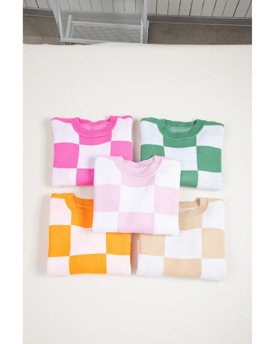 Rose Checkered Bishop Sleeve Sweater - M