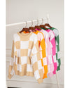 Rose Checkered Bishop Sleeve Sweater - M