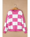 Rose Checkered Bishop Sleeve Sweater - M