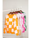 Rose Checkered Bishop Sleeve Sweater - M