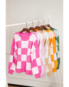 Rose Checkered Bishop Sleeve Sweater - M