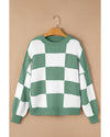 Green Checkered Bishop Sleeve Sweater - M