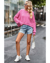 Ribbed Trim Drop Shoulder Baggy Sweater - L