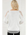 White Solid Scoop Neck Hollow Out Sweater - L