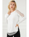 White Solid Scoop Neck Hollow Out Sweater - L