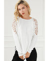 White Solid Scoop Neck Hollow Out Sweater - L