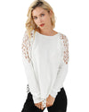 White Solid Scoop Neck Hollow Out Sweater - L