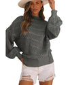 Gray Mock Neck Lantern Sleeve Cable Knit Sweater - XL