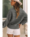 Gray Mock Neck Lantern Sleeve Cable Knit Sweater - XL