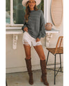 Gray Mock Neck Lantern Sleeve Cable Knit Sweater - XL