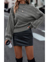 Gray Mock Neck Lantern Sleeve Cable Knit Sweater - XL