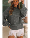 Gray Mock Neck Lantern Sleeve Cable Knit Sweater - XL