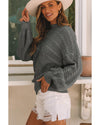 Gray Mock Neck Lantern Sleeve Cable Knit Sweater - XL