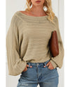 Apricot Lantern Sleeve Eyelets Textured Knit Sweater - M
