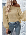 Apricot Lantern Sleeve Eyelets Textured Knit Sweater - M