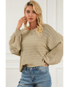 Apricot Lantern Sleeve Eyelets Textured Knit Sweater - M