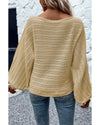 Apricot Lantern Sleeve Eyelets Textured Knit Sweater - M