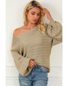 Apricot Lantern Sleeve Eyelets Textured Knit Sweater - M