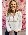 White Colorful Edge Quarter Zip Drop Shoulder Sweater - L