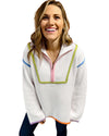 White Colorful Edge Quarter Zip Drop Shoulder Sweater - L