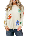 White Sweet Floral Pullover Sweater - XL
