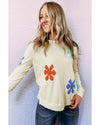 White Sweet Floral Pullover Sweater - XL